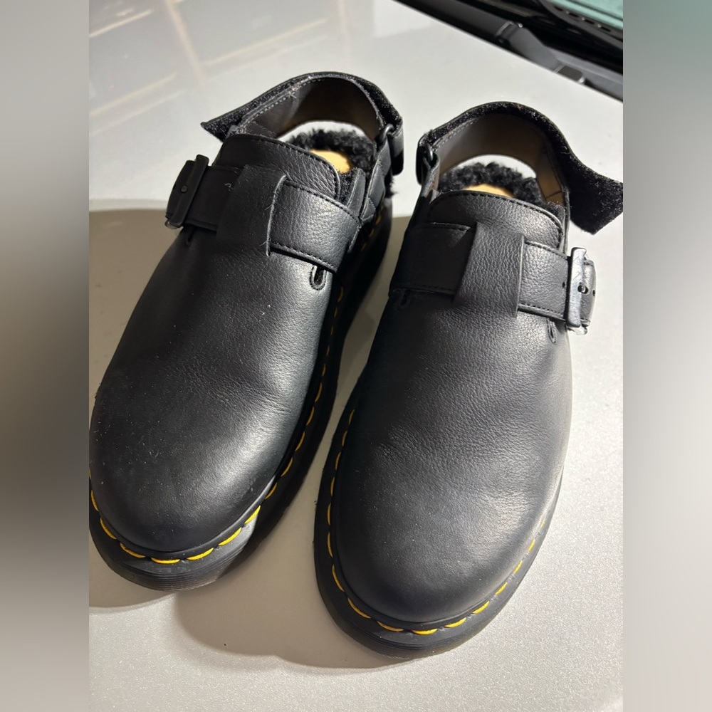 Doc Marten sling back mules with fur